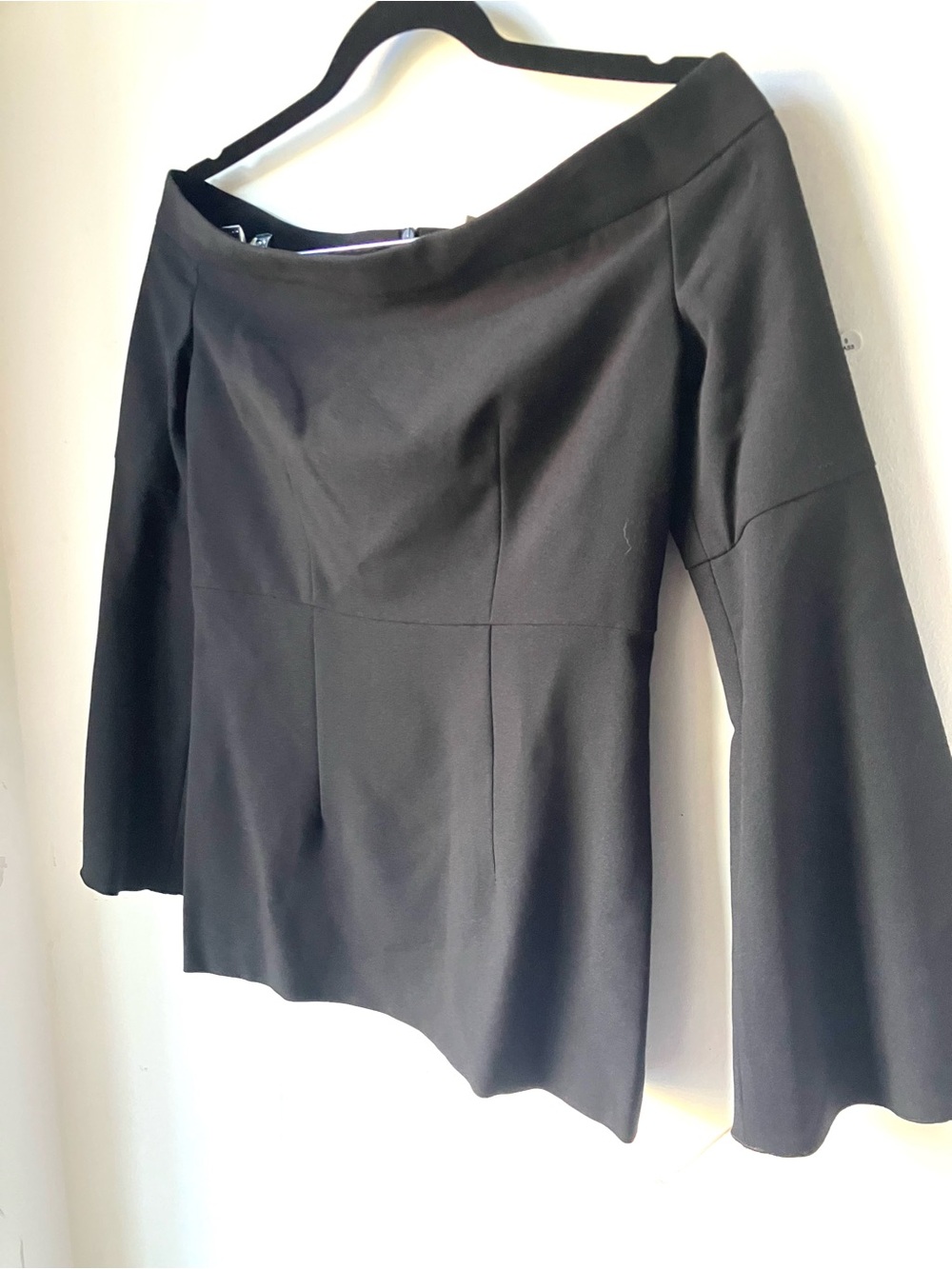 Iris & Ink Off-Shoulder Black Blouse with Flared Sleeves